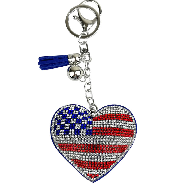 Creative Korean Velvet Diamond-Encrusted National Flag Peach Heart Hot Diamond Hot Picture Keychain Anniversary Gift