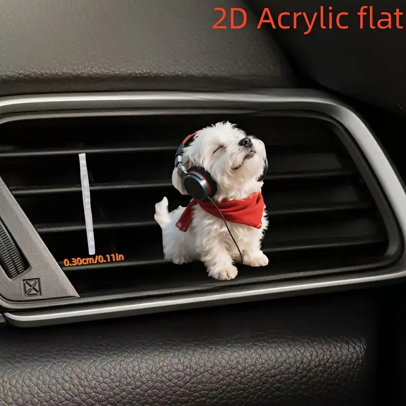 Acrylic 2D Flat White Dog Pattern with Headphones Acrylic Car Air Vent Decoration Clip Acrylic 2D Flat White Dog Pattern with Headphones Acrylic Car Air Vent Decoration Clip