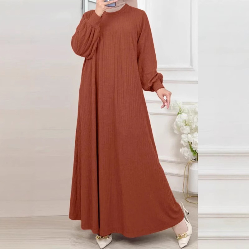 Ladies New Style Round Neck Robe Solid Color Long Sleeve Casual Loose Dress