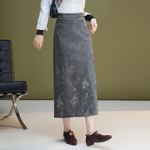 品牌设计感后开叉皮裙女2025秋冬新款时尚高腰中长款直筒半身长裙