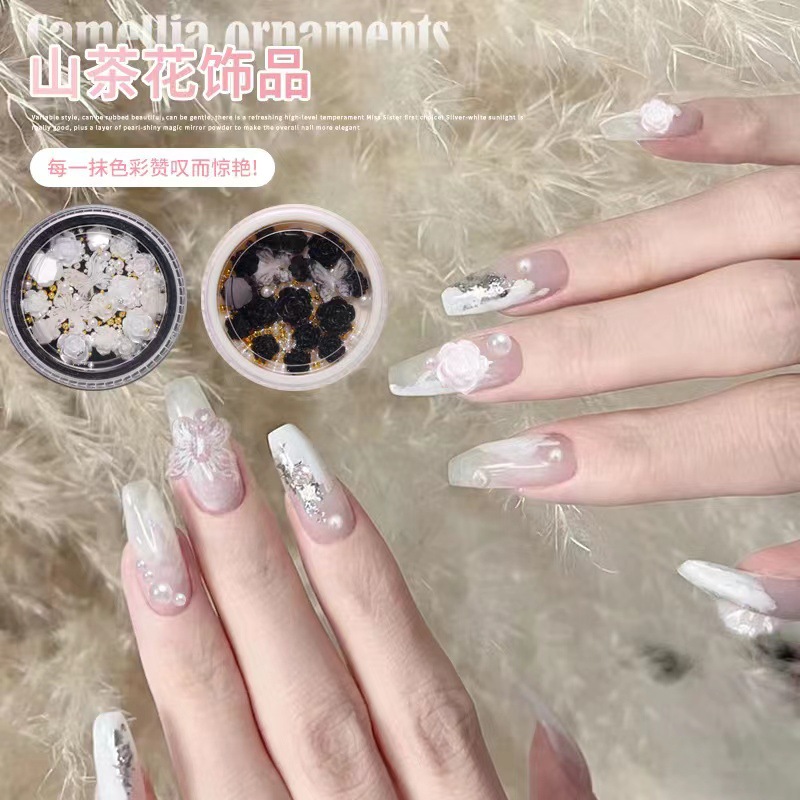 Nuevos adornos de camellia flores de mariposa mezcladas perlas multicolores taladro de alta calidad taladro de joyas de uñas de acero