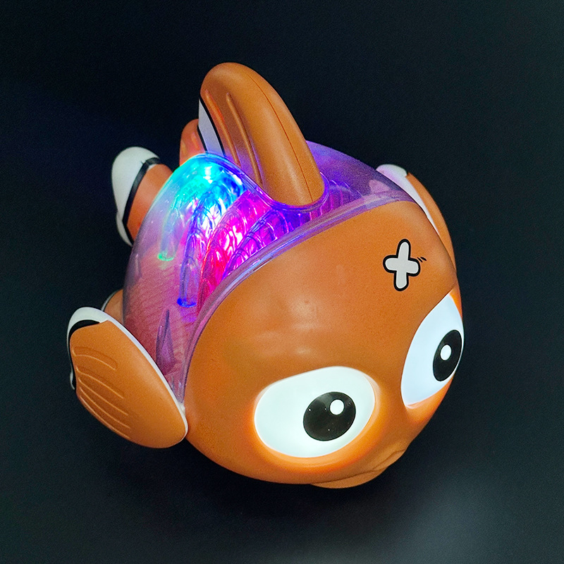 Nuevo estilo transfronterizo eléctrico universal transparente pez luz música ojos girando pez oscilante juguetes eléctricos para niños al por mayor