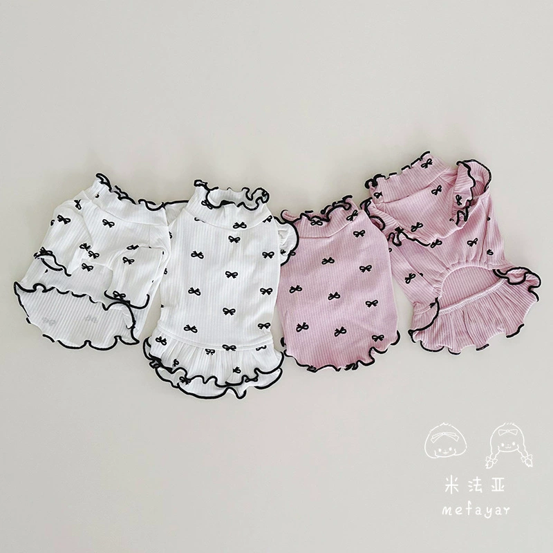 Мирая домашняя кошка и собака одежда весна и осень с бантами из хлопка с рукавами летающие рукава платье с длинными рукавами рубашка для предотвращения выпадения волос