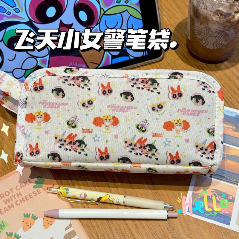 飞天小女警多层手提笔袋高颜值印花学生大容量铅笔盒文具袋收纳袋|undefined