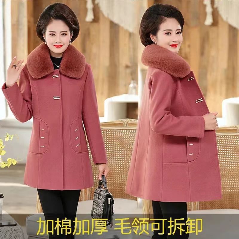 中老年女装妈妈冬季外套毛呢高档中长款女装外套加棉加厚呢子大衣