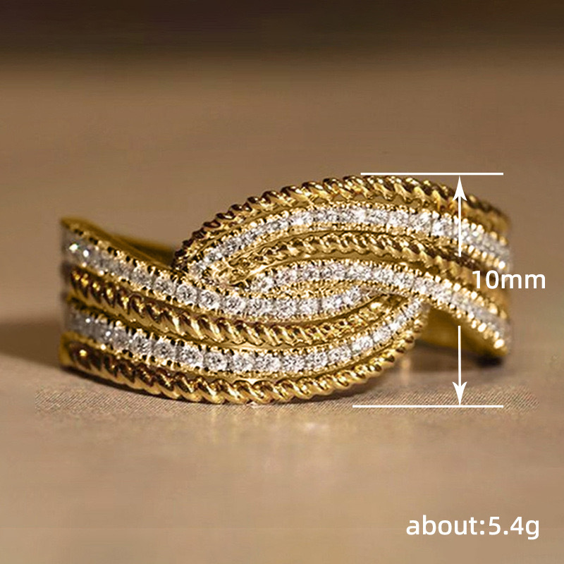 Super Flash Swing Arm Elegant Style Micro Inlaid Zircon Precision Cross Line Ring_voghion.com