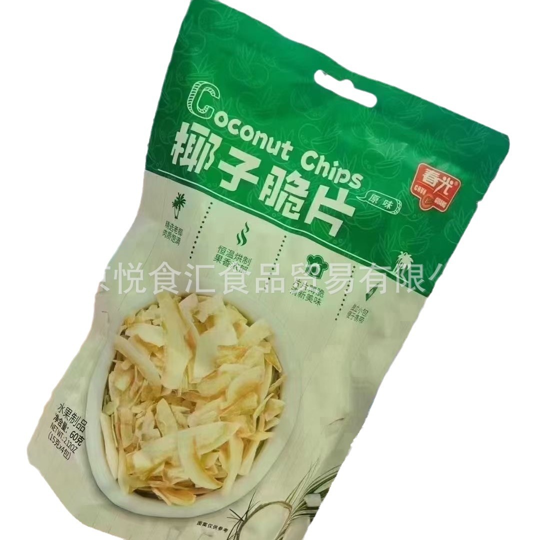 Chunguang Dừa Crisps Dừa Chip Cửa hàng trái cây Trái cây sấy khô Đồ ăn nhẹ đặc sản Hải Nam 60g Đóng gói riêng/30 gói