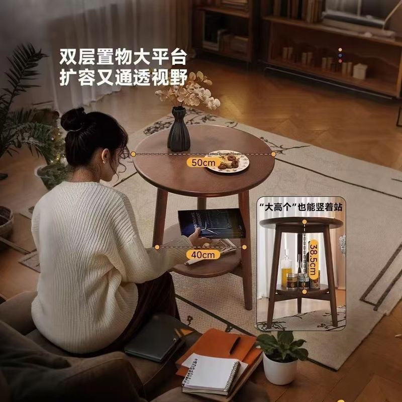 茶几客厅小户型出租屋沙发边几圆形阳台小桌子家用实木床头桌批发|undefined