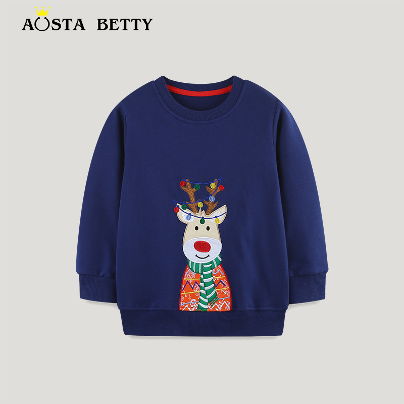 Christmas Autumn New Boys' Sweatshirt European and American Style Embroidered Children's Sweatshirt Small and Medium-sized Children's Round Neck Long Sleeve Sweatshirt