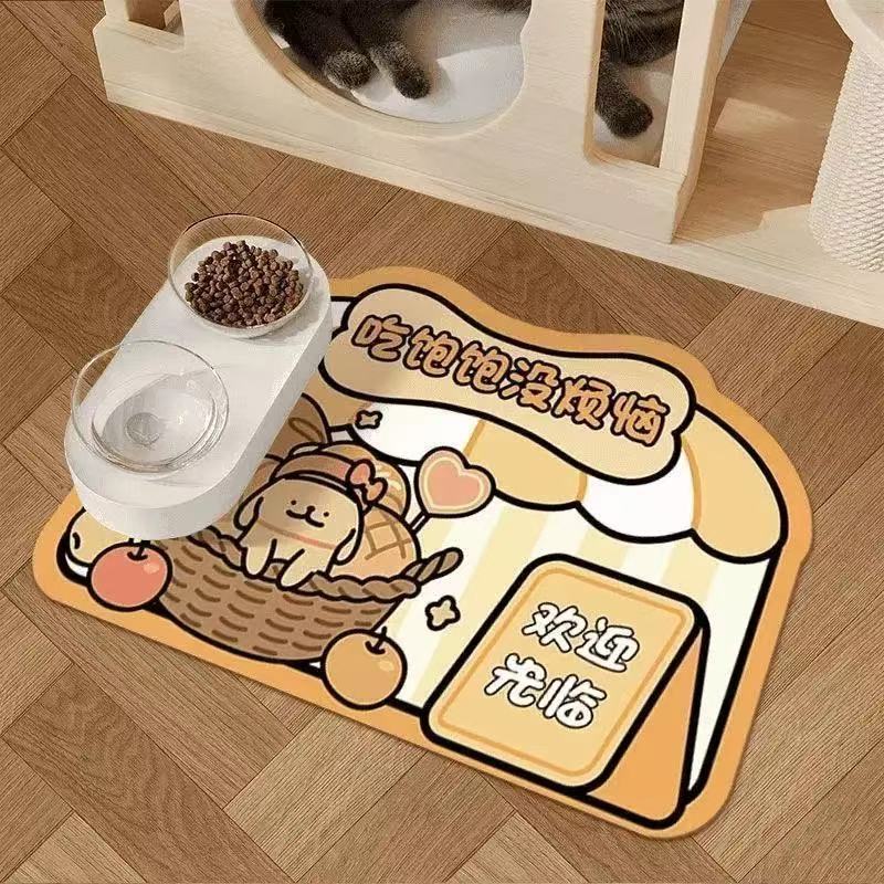 Cartoon Pet Placemat Diatomaceous Earth Mat Water-Absorbent and Oil-Absorbent Household Anti-Dirt Non-Slip Mat Easy-Care Mat for Home Use