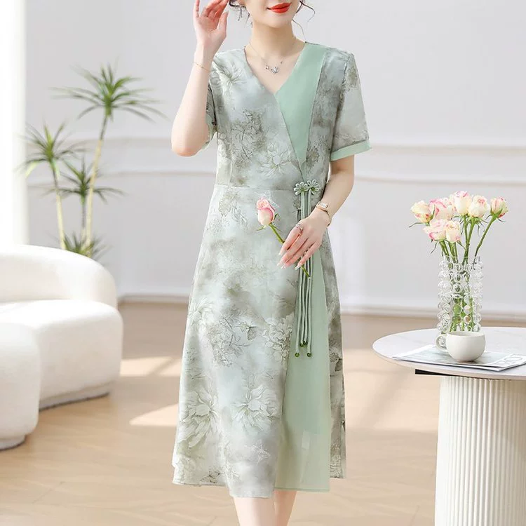 Летнее платье для мамы на день матери шифоновое платье высокого класса 2025 новая женщина среднего и пожилого возраста летнее шифоновое платье