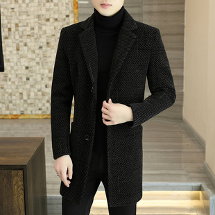 Men's Woolen Coat Mid-length Youth Casual Coat Fashionable 2024 New Autumn and Winter Thickened Windbreaker