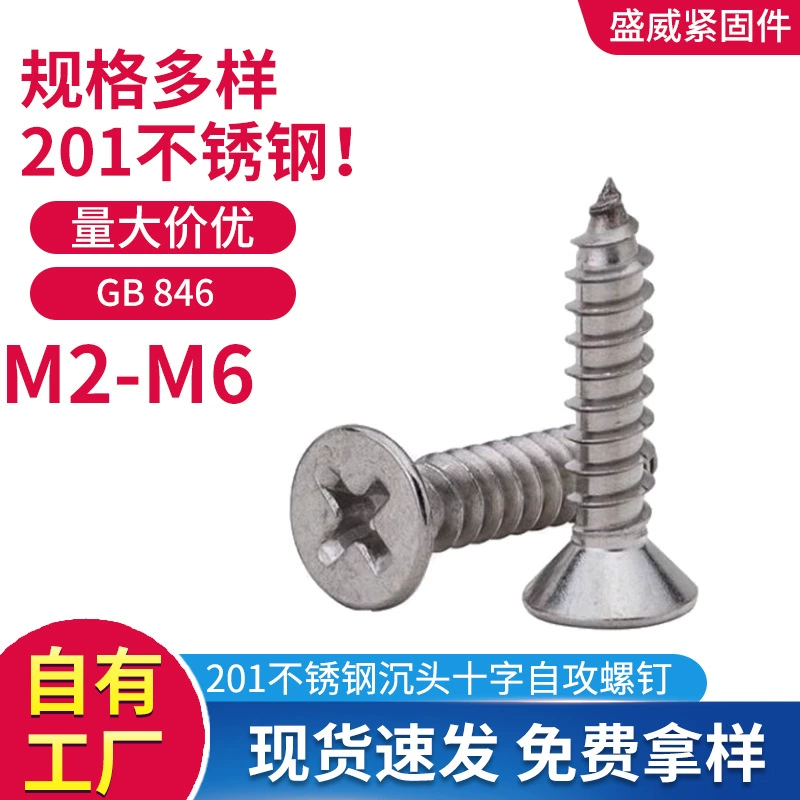 Саморезы из нержавеющей стали 201 с потайной головкой и плоской головкой Phillips Саморезы GB846 Дюбельные саморезы M2-M6.