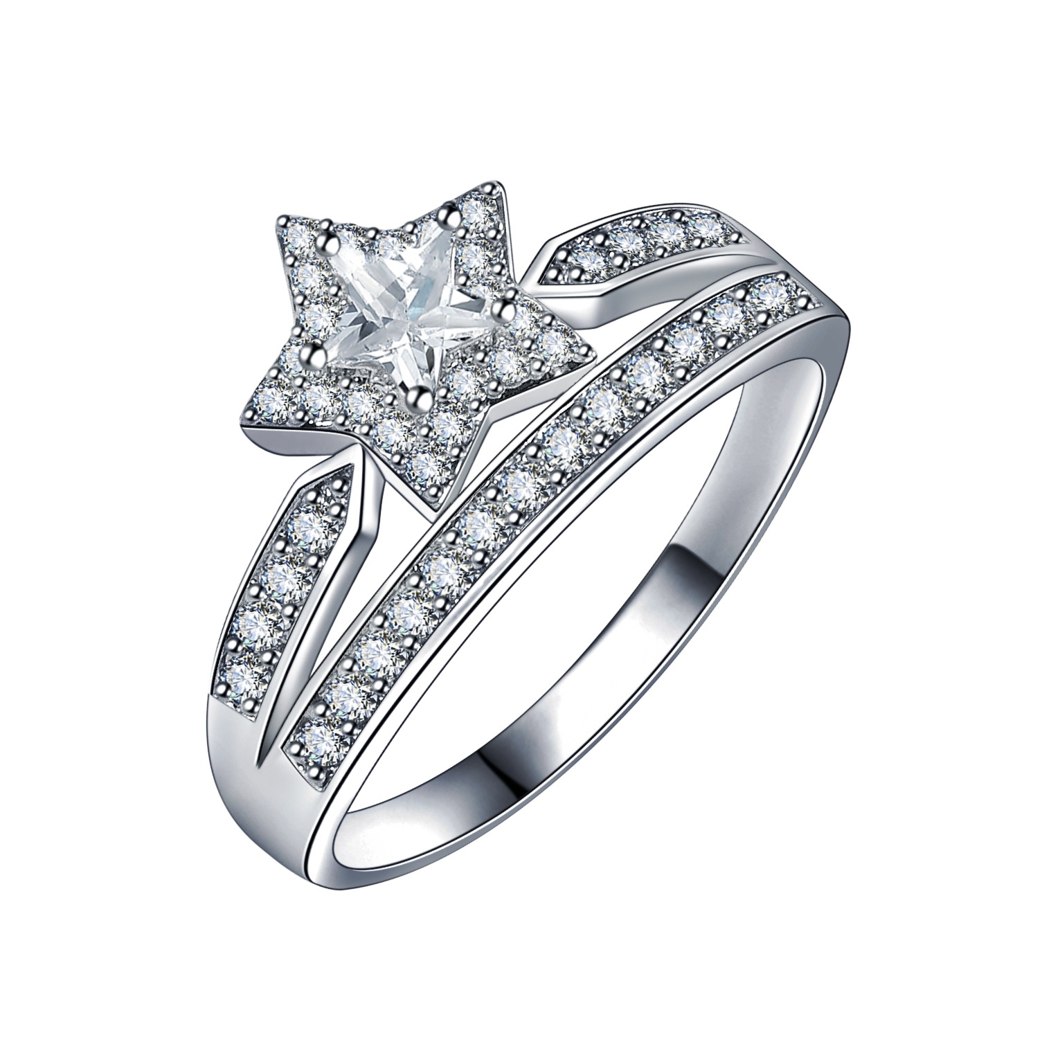 Internet Celebrity's Same Super Fairy Design Five-Pointed Star Ring Double-Layer Winding Sun, Moon and Stars Engagement Diamond Ring