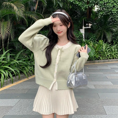 秋冬季新款时尚温柔风开衫外套女设计感镂空甜美修身针织毛衣上衣
