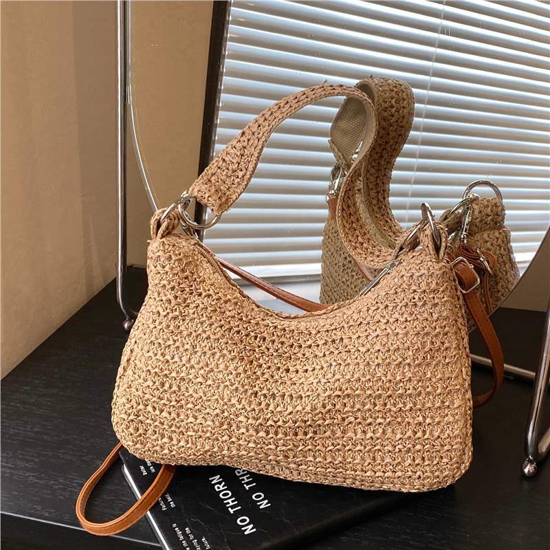 Cross-Border Spring Hand-Woven Crescent Bag For Women 2026 New Single Shoulder Crossbody Straw Bag Beach Vacation Bag