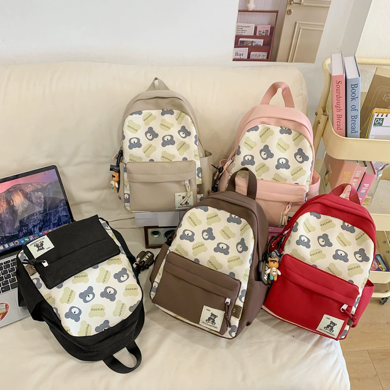 Backpack, small bag, cartoon children's card holder, capacious school bag, with little bears