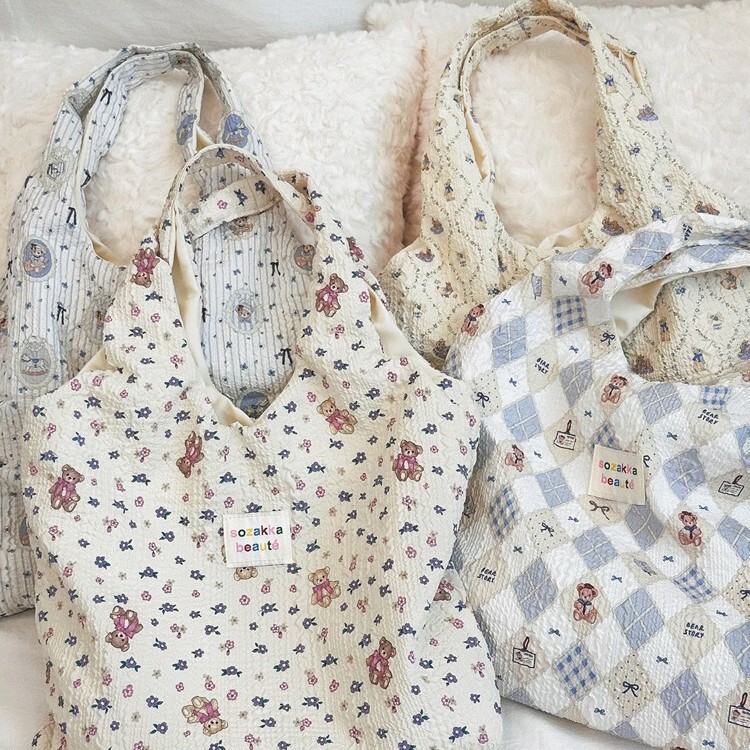 4613 Korean Summer Embossed Cute Canvas Bag Niche Design Large Capacity Tote Bag Single Shoulder Armpit Bag