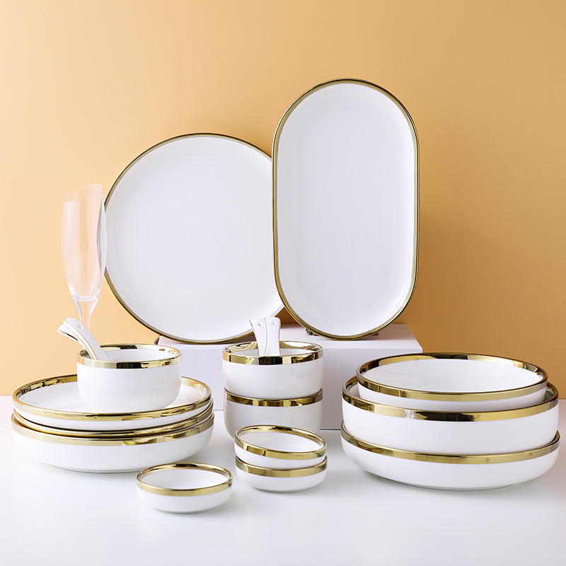 Juego de vajilla nórdica, plato de cerámica, plato de cerámica, plato de arroz para el hogar, plato de carne, juego de vajilla simple, plato de cerámica