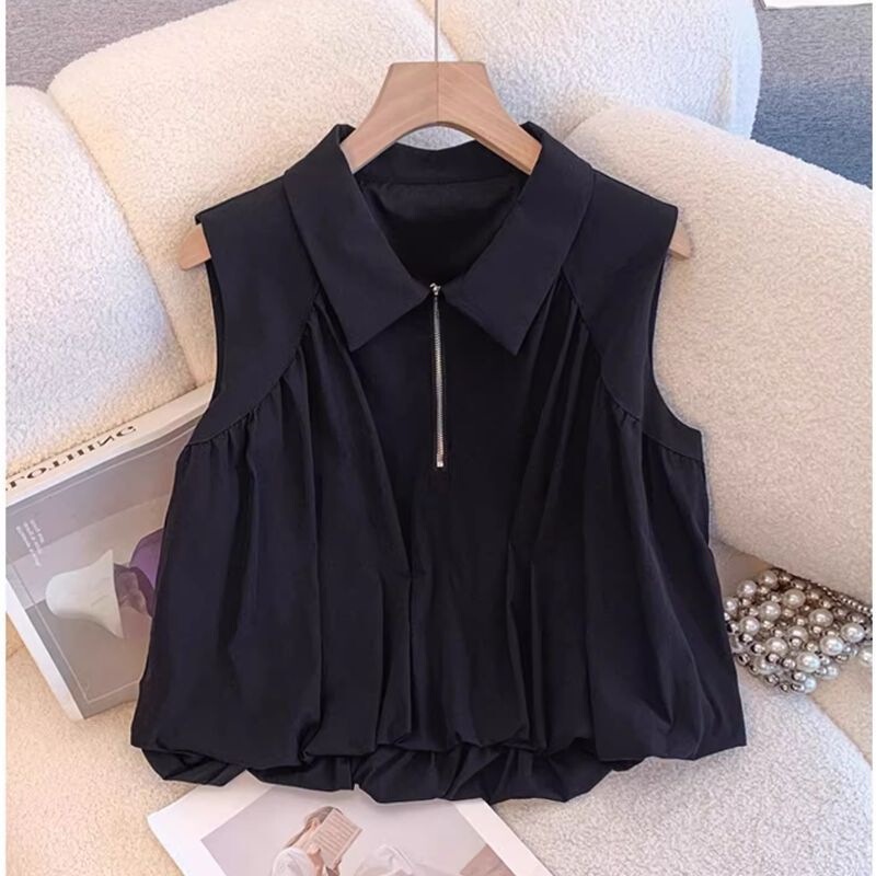Sleeveless Half-Zip Vest Shirt for Women, Loose Belly-Covering Shirt, 2026 Summer New Style Short Top for Women Sleeveless Half-Zip Vest Shirt for Women, Loose Belly-Covering Shirt, 2026 Summer New Style Short Top for Women