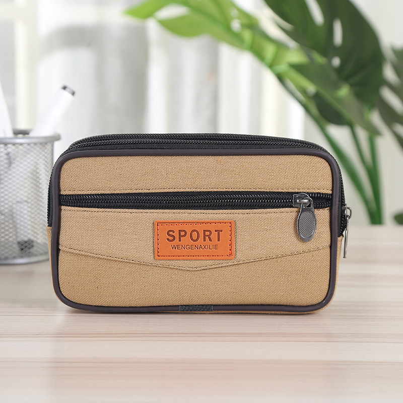 Nuevo lienzo bolso del teléfono móvil sitio de construcción bolsa de cintura de trabajo horizontal y vertical de tres capas cremallera cinturón monedero para los ancianos