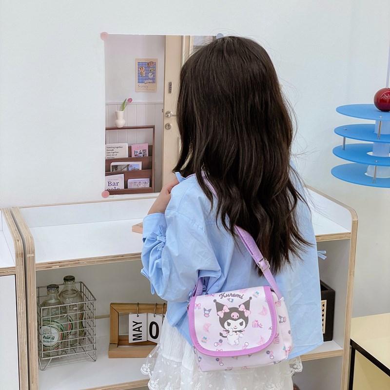 Japanese Sanrio Cinnamoroll Kuromi Leather Crossbody Handbag Children's Outing Makeup Bag Phone Coin Purse