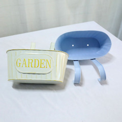 Cross-border new gardening oval hanging bucket flowerpot double hook removable balcony hanging bucket iron flowerpot