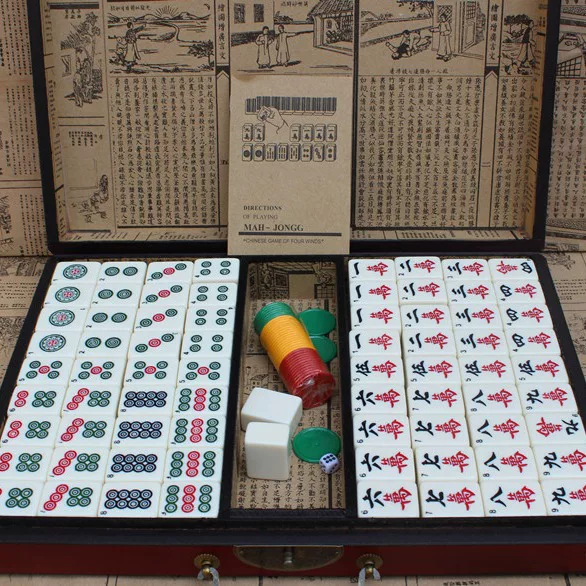 Antique Mahjong English Mahjong Export Mahjong Travel Mahjong Large Mahjong with Antique Leather Box Instructions