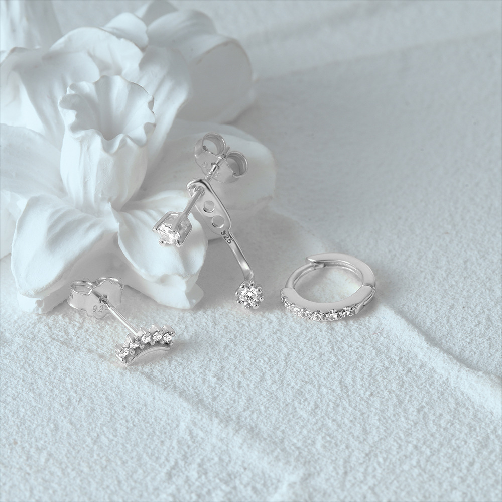 4g Weight Zircon Inlay Material Earrings Classification 3 Pieces Set Quantity Daily Occasion 925 Sterling Silver Material Geometric Pattern Women's Gender Plating, Inlay Design Simple Style Style 3 Pieces Set 925 Sterling Silver Zircon Geometric Earrings 70