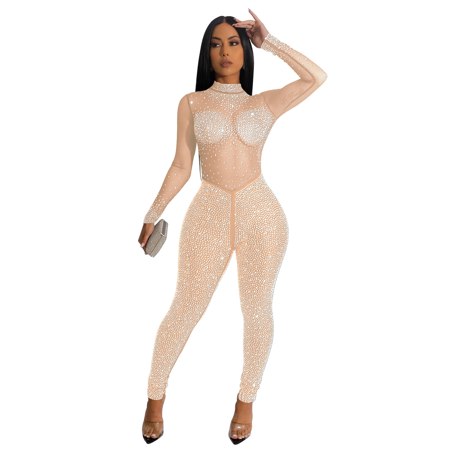 315g Weight Long Sleeve Sleeve Length Ankle-Length Pants Length Spandex, Polyester Fabric Type Mid Waist Waist Line Jumpsuits Pants Type Stretchy Elasticity Bodysuits Tops Type Party, Cocktail Party Occasion Skinny Fit Type Solid Color Pattern Spring, Autumn Season Women's Gender Diamond Design Hip-Hop Style Women's Party Cocktail Party Bodysuits Hip-Hop Solid Color Ankle-Length Diamond Jumpsuits 20