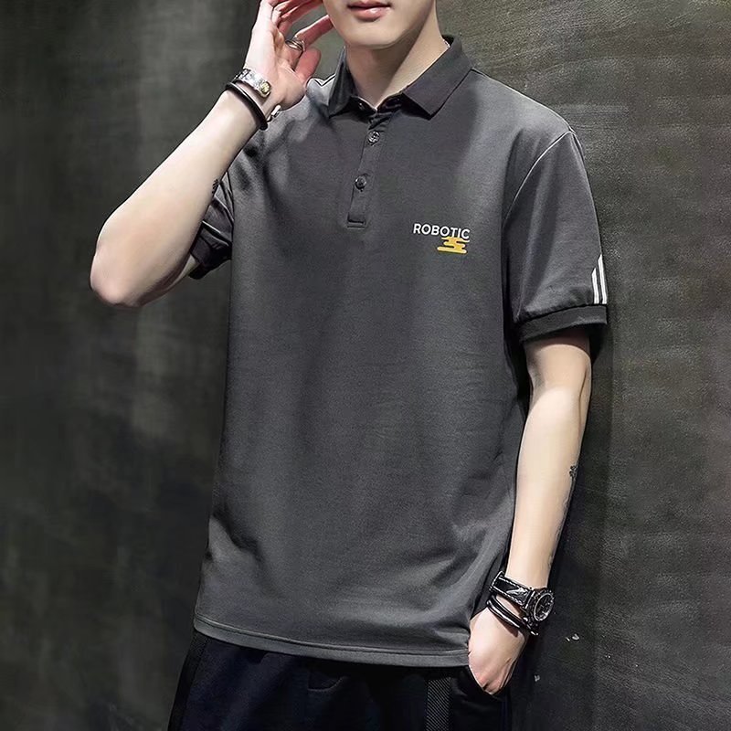 Camisa de Polo de manga corta para hombres verano nueva solapa delgada elástica de punto de moda casual letra impresa top