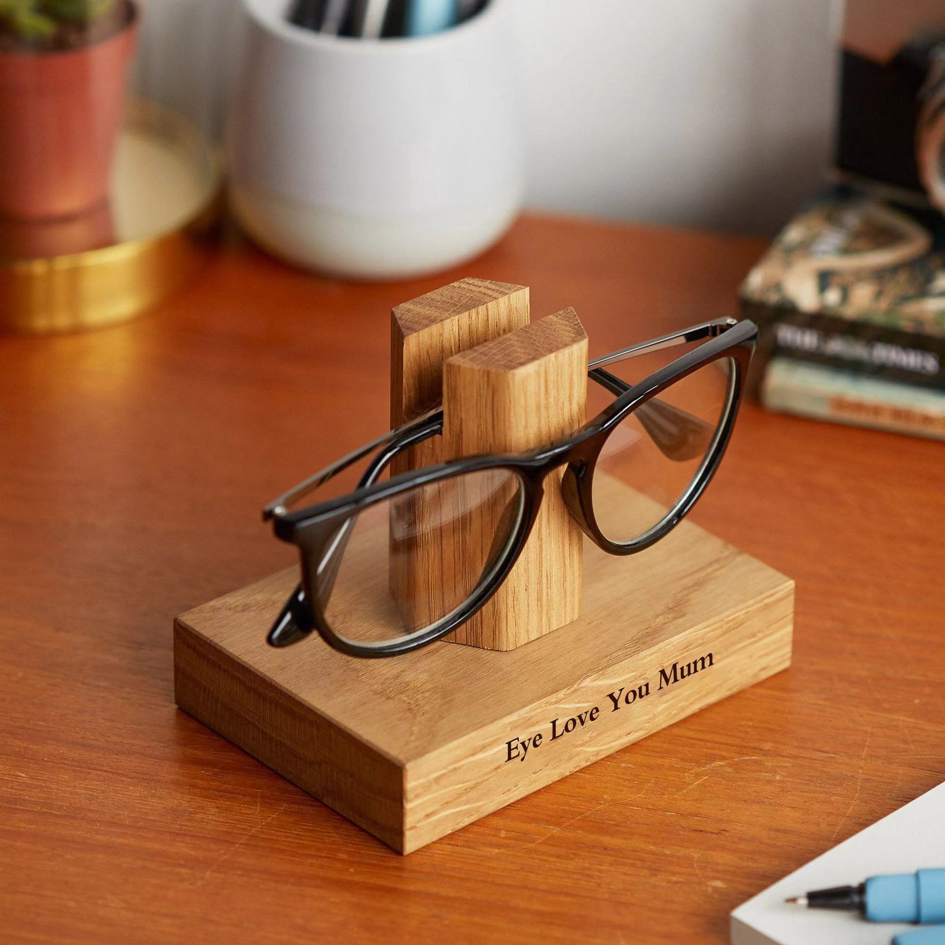 Solid Oak Personalised Glasses Stand Solid Oak Personalized Glasses Frame