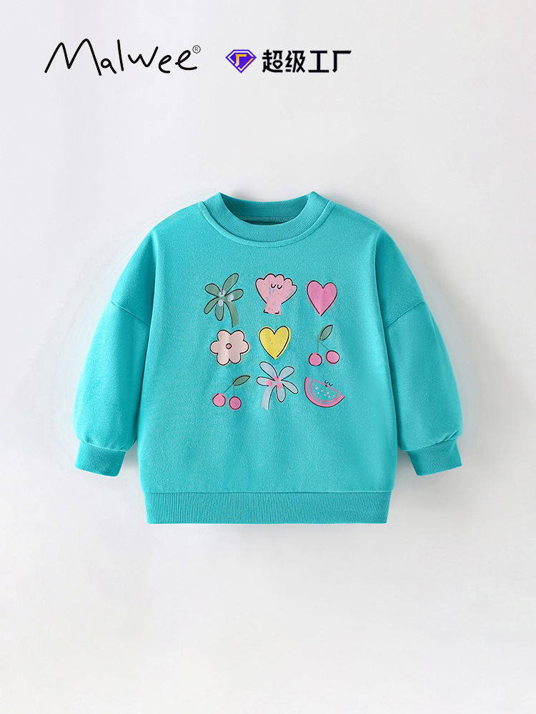 Malwee niñas de otoño ropa infantil nueva camiseta europea y americana camiseta de cuello redondo para niños y medianos chaqueta casual