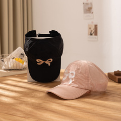 兒童棒球帽子夏季薄款透氣速干遮陽帽百搭蝴蝶結刺繡男女童空頂帽