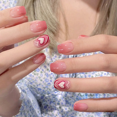 Wearable Gel Nail Tips, Nail Stickers, Fake Nails—Ready-Made, Removable, Heart-Shaped, Short-Style Nail Stickers Y48