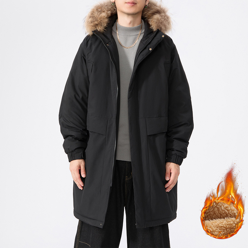 大码加绒加厚工装棉衣潮男中长外套跨境欧美大毛领派克服一件代发