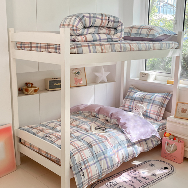 Juego de sábanas impresas de algodón de cuatro piezas Juego de tres piezas para estudiantes individual y doble, dormitorio doméstico de primavera y verano, sábanas lavables a máquina