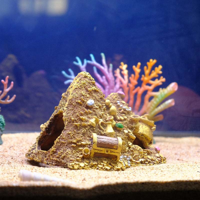 Decoración de pecera Adornos de dibujos animados Pescado y camarones Casa de refugio Escenario de pecera Casa de piña Cueva de refugio Jinshan Baoshan Caja del tesoro