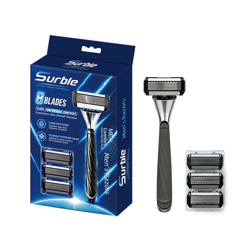 Surble Eight-Layer Manual Razor for Men with Non-Slip Handle, Lubricating Strip, and Razor Blade Set Surble Eight-Layer Manual Razor for Men with Non-Slip Handle, Lubricating Strip, and Razor Blade Set