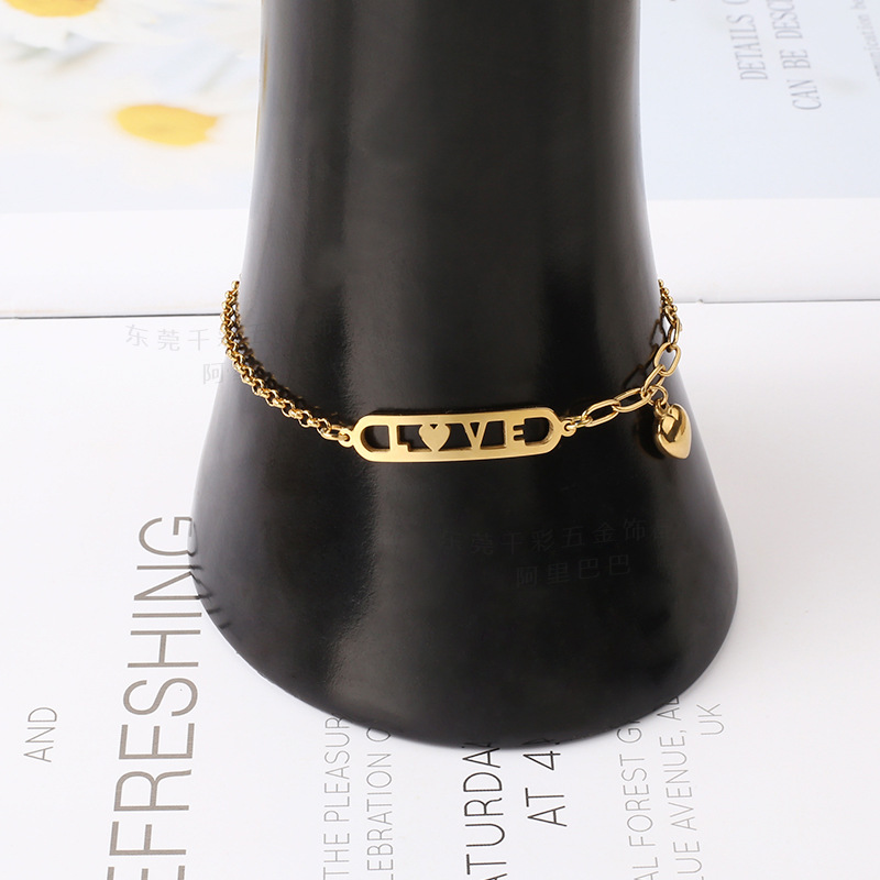 Daily Occasion Titanium Steel Simple Style Love Heart Shape Hollow Out Bracelets