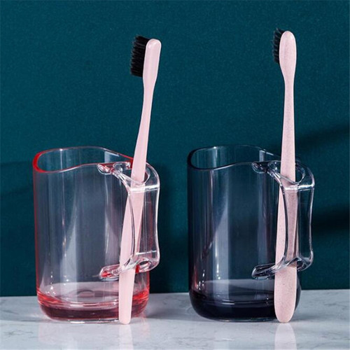 日式漱口杯家用简约牙刷牙膏杯纯色透明刷牙情侣洗漱杯带把塑料杯