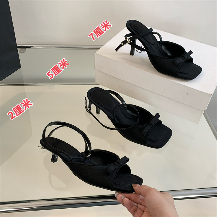 (Taxes Not Included) In-Stock Fairy-Style Bowknot Square-Toe Open-Toe Strappy High-Heeled Sandals in 3 Different Heights (Taxes Not Included) In-Stock Fairy-Style Bowknot Square-Toe Open-Toe Strappy High-Heeled Sandals in 3 Different Heights