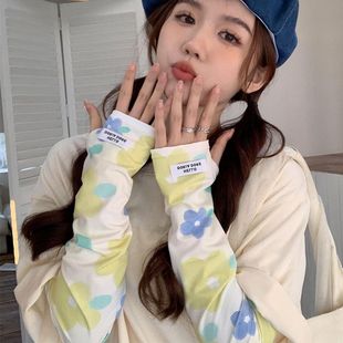 Flower Ice Sleeves Women's Ice Silk Sleeves Hyuna Style Ice Sleeves Student Edition Cute Breathable Cartoon Thin Ins Summer Hot Girl