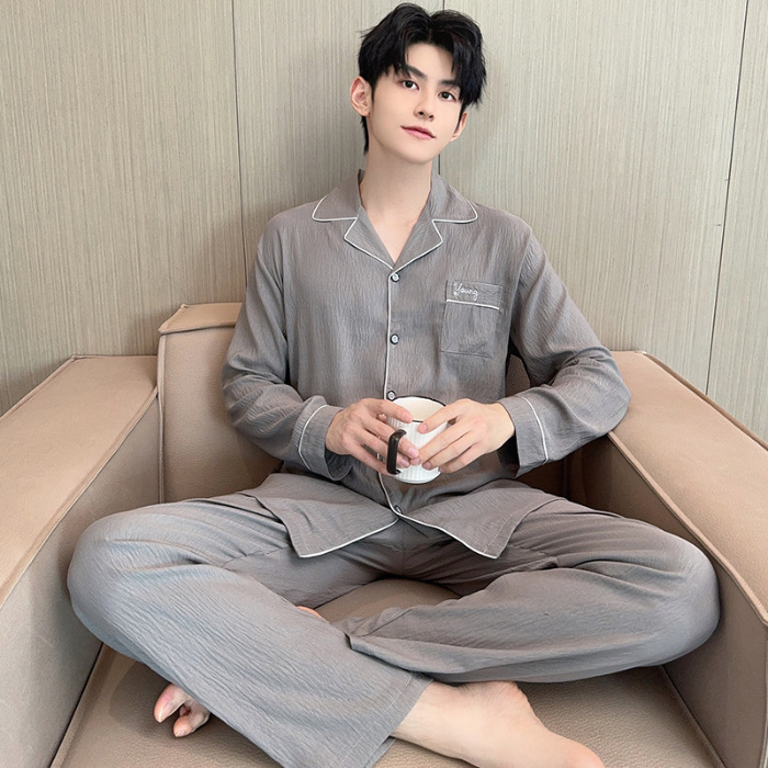 2025 nuevo pijama de primavera y otoño de hombre nubes de algodón de manga larga con la solapa de vestir de casa para niños set de verano