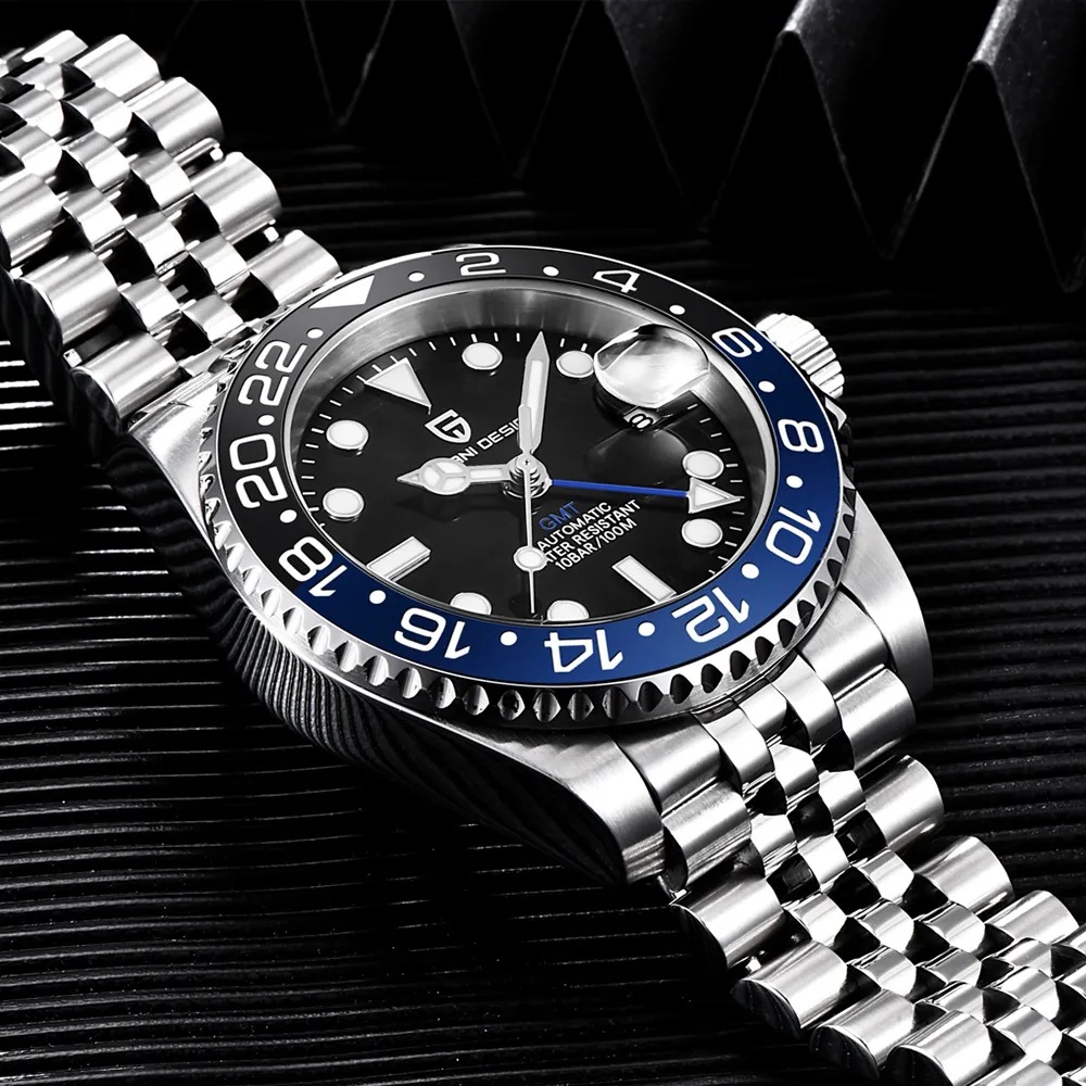 PAGANI bojiani moda reloj mecánico automático para hombre GMT reloj de dos horas calendario luminoso reloj 1662