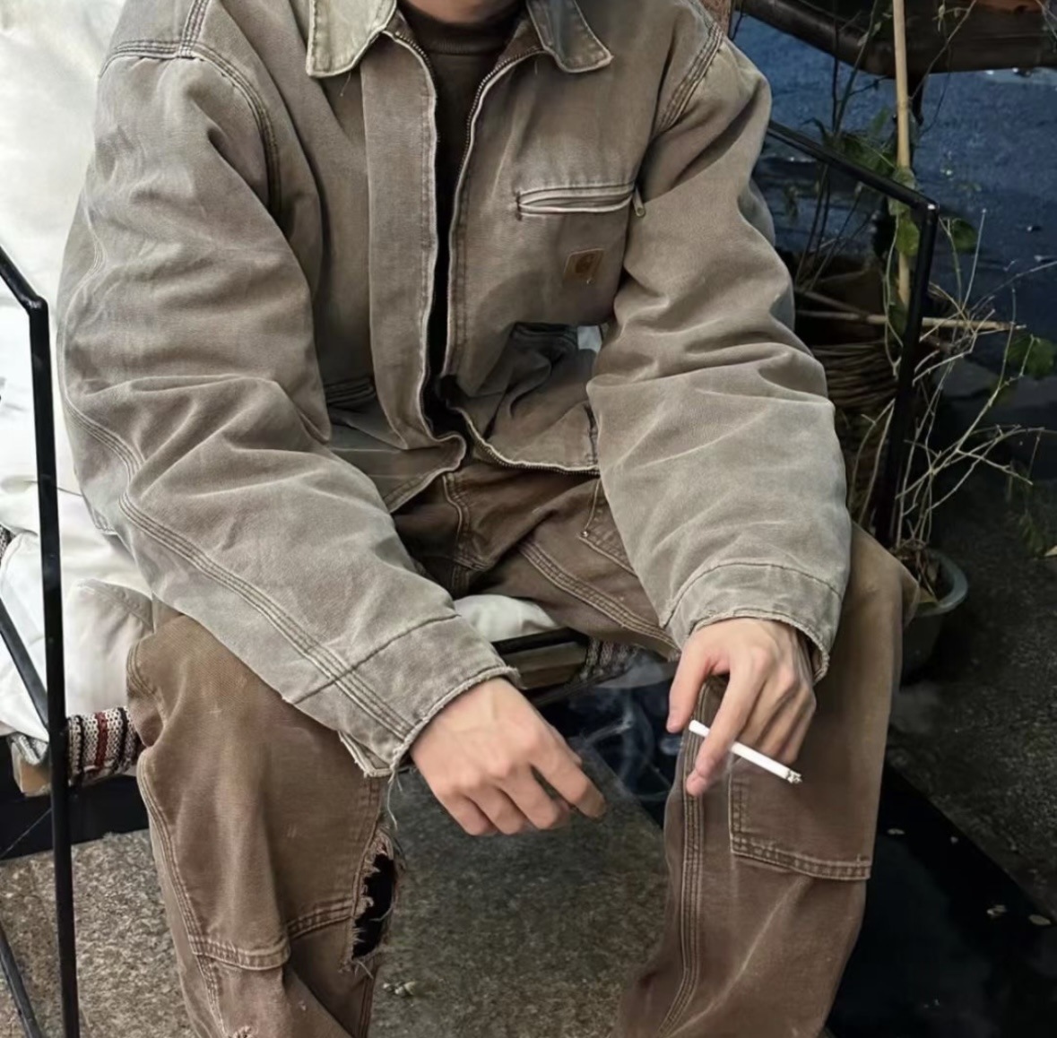 Tarjeta de alta calidad @ hacarha mid-Ancient j97 lona lista para usar chaqueta lavada suelta solapa cremallera abrigo