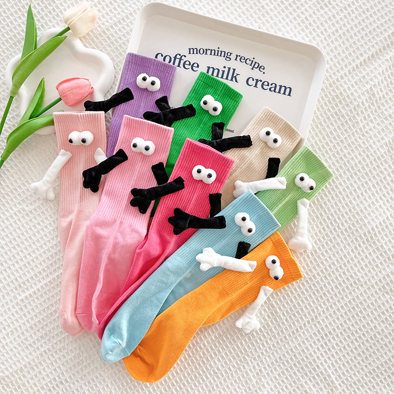 Pareja de dopamina calcetines magnéticos de mano calcetines de otoño rosa a media pantorrilla calcetines deportivos ropa exterior lindos calcetines de pila blanca