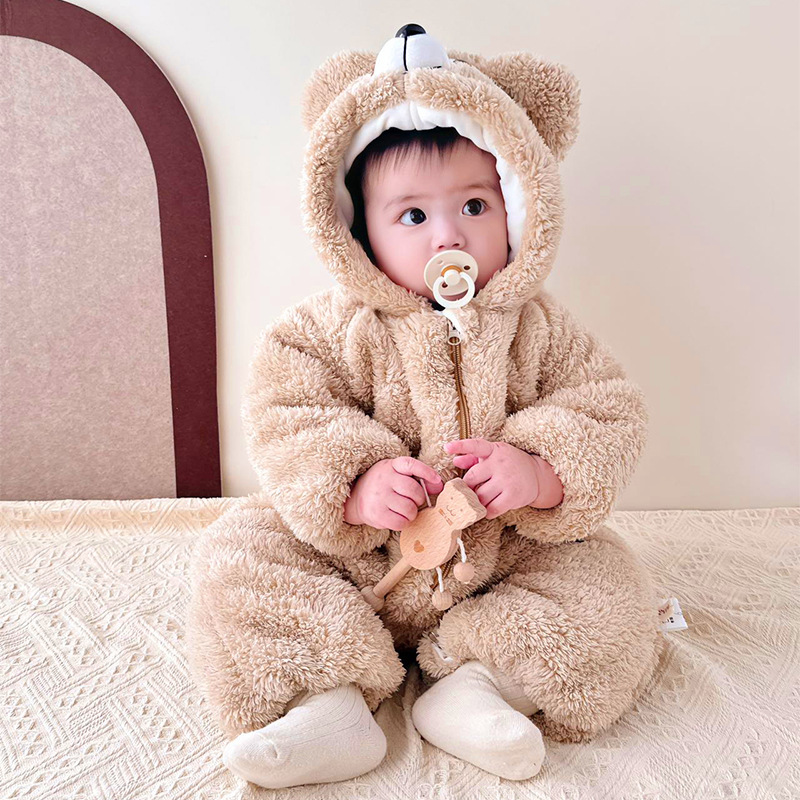 Baby Clothes Autumn and Winter 2024 New Baby Thickeneded Warm Jumpsuit Newborn Bear Winter Pajamas and Crawl Clothes