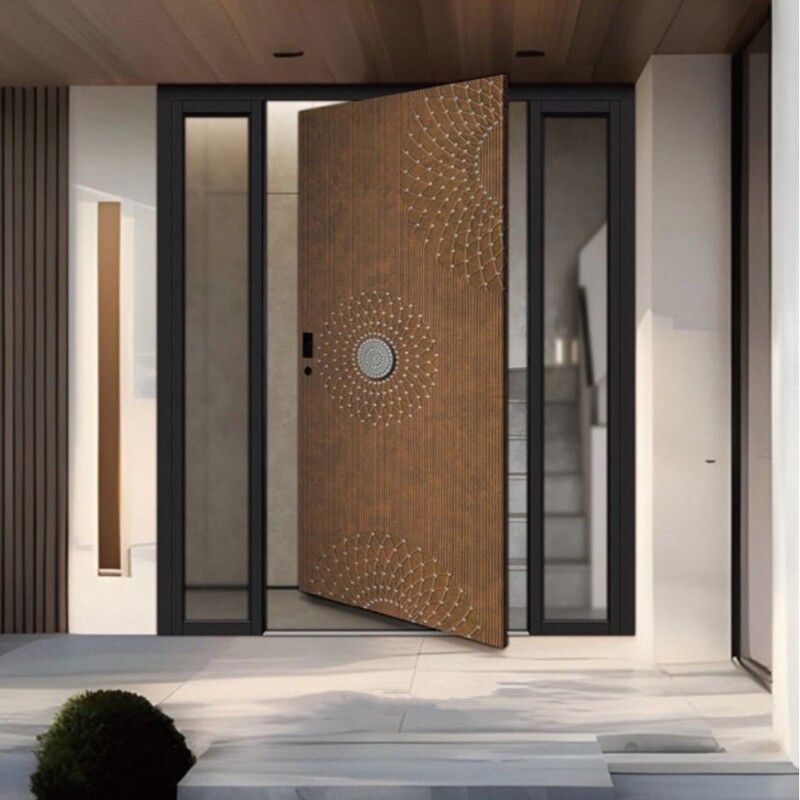 High-End Insulated and Soundproof Aluminum Alloy Entry Door for Villa Export, with a Pivot Hinge Door