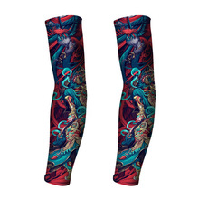 夏季纹身袖套户外骑行护臂冰丝防晒袖套透气花臂男士印花冰袖